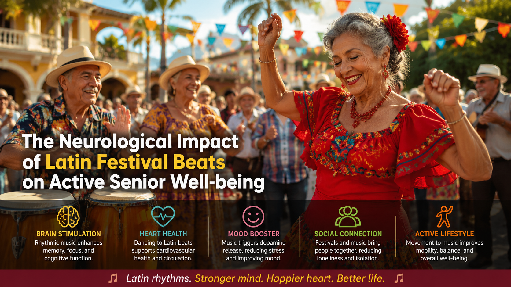 The Neurological Impact of Latin Festival Beats on Active Senior Well-being