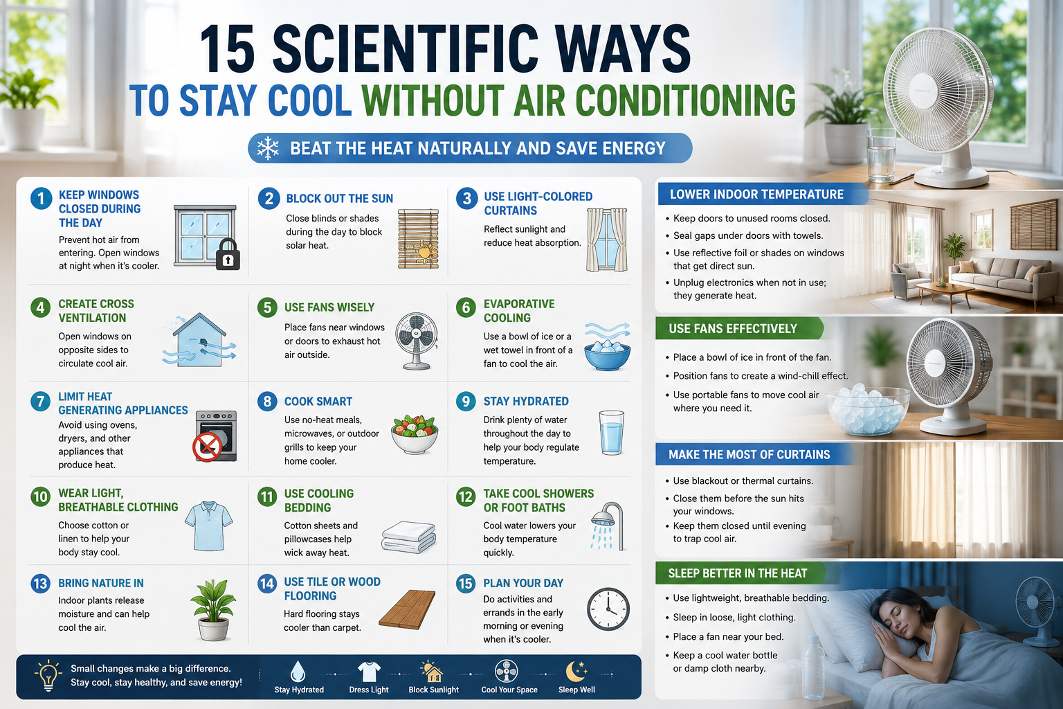 15 Scientific Ways to Stay Cool Without Air Conditioning: A Practical Guide from Lowering Indoor Temperatures to Perfect Sleep